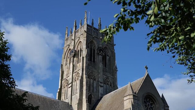 UK village church, low angle, cutaway, parish church. 