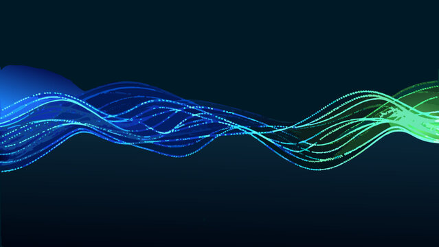 Flowing wave pattern with gradient colors against a dark blue background abstract aquamarine