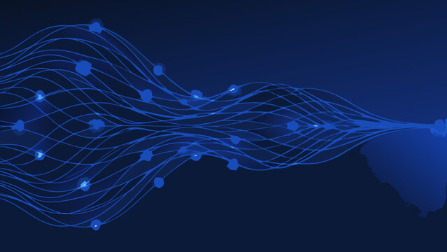 Flowing lines and glowing orbs a blue vector illustration on a dark background