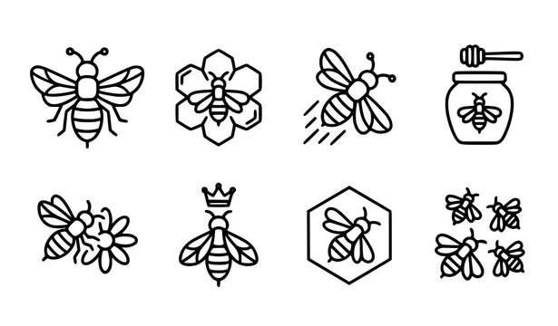 Minimal bee outline icon vector illustration for branding and logos