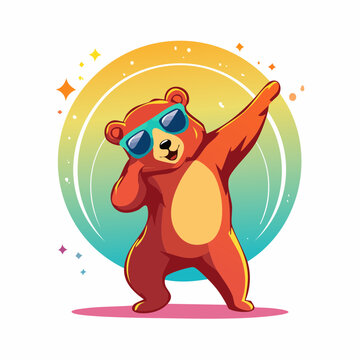 Cartoon bear wearing sunglasses doing the dab dance