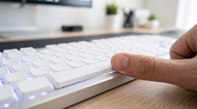 White Keyboard Spacebar Backlit LED Thumb Pressing Macro Close Up