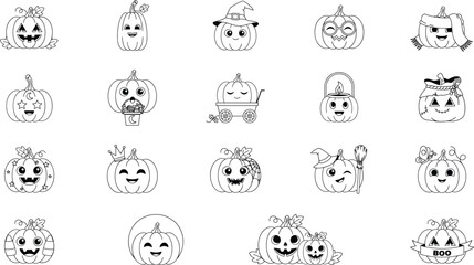 Obraz premium Collection of 15 hand-drawn halloween pumpkin jack o lantern