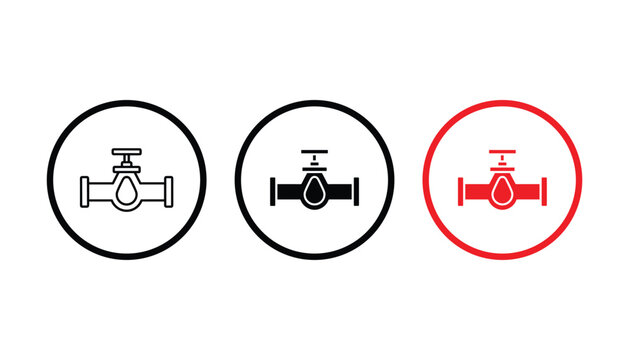 Plumbing pipe valve icon set with multiple styles and color options vector graphic