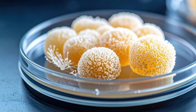 Microscopic view of yeast cells undergoing budding division within a colony culture