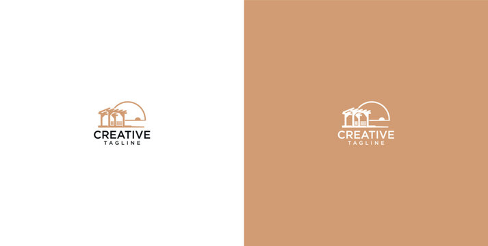 Minimalist architectural temple logo design featuring columns and dome for real estate or heritage branding