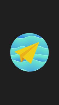 Yellow paper airplane flying over blue ocean waves vector illustration icon