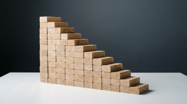 Wooden blocks stacked in descending order.