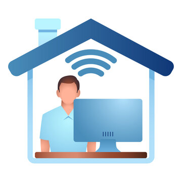 Work From Home Icon, Home Office, Remote Work, Telecommuting, Virtual Office and Digital Workplace Illustration