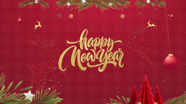 Happy New Year Typography, Christmas Concept Red Background