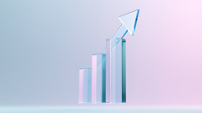Abstract Glass Bar Graph with Ascending Arrow Visualize Success, Growth, and Positive Business Trends in a Modern, Stylish Way