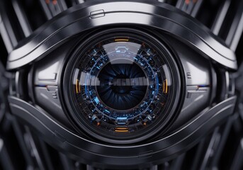Obraz premium Close up of futuristic cyber eye with detailed mechanical components