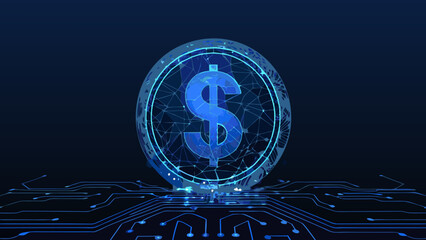 Dollar sign enclosed in a circular network a digital representation in blue tones © Kapil