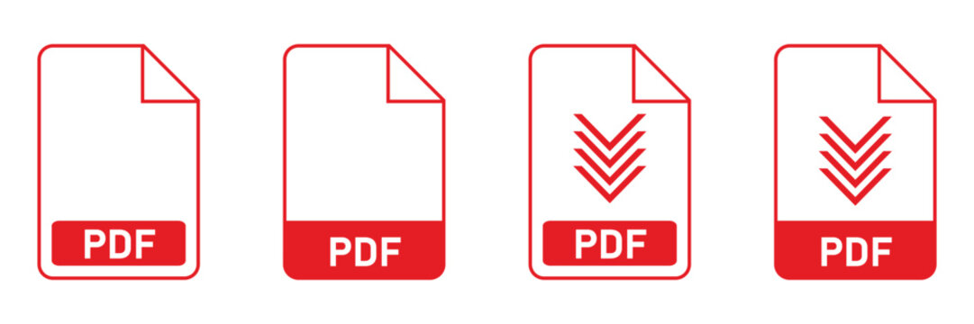 Modern red PDF file icons with download symbols