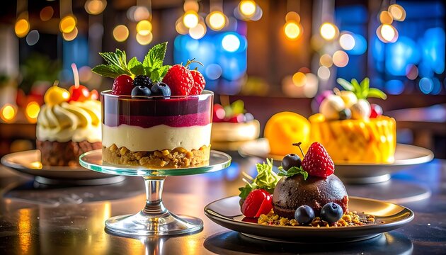 A vibrant dessert spread on a table with sweet treats