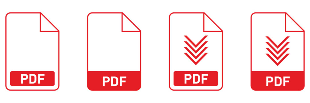 Red PDF file document download icon set vector illustration