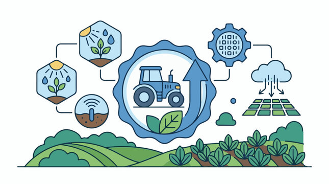 Digital agriculture concept with tractor sensors and cloud technology