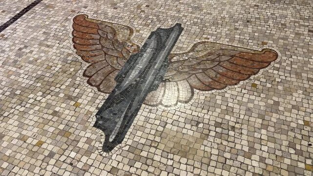 Fascist era mosaic floor inside Milano Centrale railway station in Italy