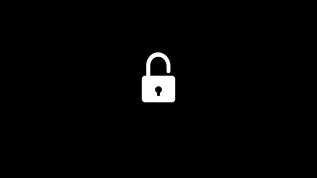 Security concept padlock closed and then opened animation.