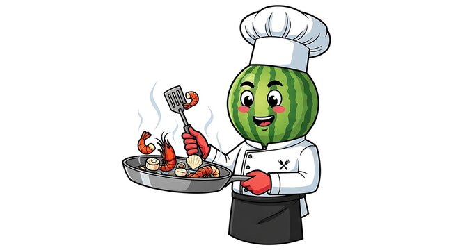 Cartoon robot chef holding a tray with cupcakes.