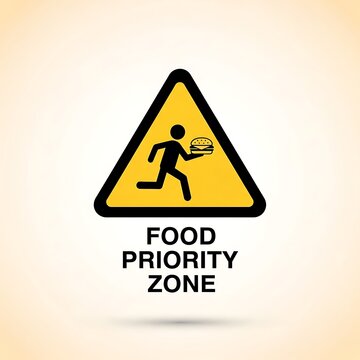 Warning sign for food priority zone with worker.