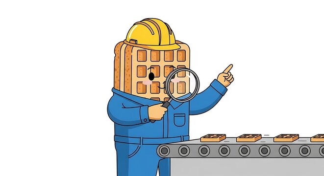 Cartoon blue robot holding a house model.