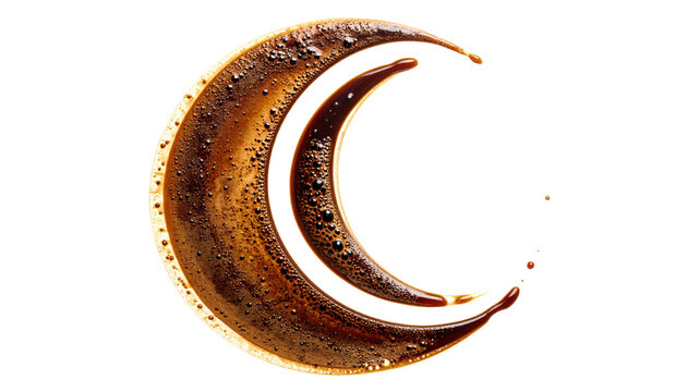 A coffee stain in the shape of a crescent moon isolated on transparent background