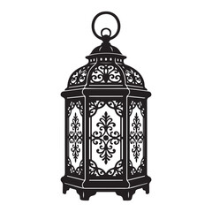 Fototapeta premium Ornate metal lantern silhouette against a white background detailed filigree design and handle white background lighting
