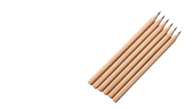 Group of unsharpened wooden pencils isolated on transparent background