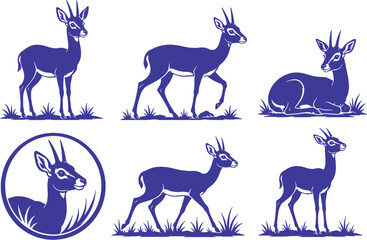 Fototapeta premium Suni Silhouette Icon Set Collection Black Vector Miniature Antelope Wildlife Symbols Isolated