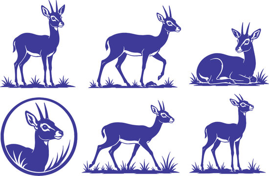 Suni Silhouette Icon Set Collection Black Vector Miniature Antelope Wildlife Symbols Isolated