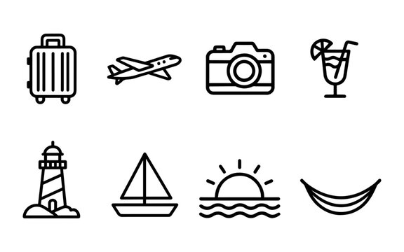 Travel Icons Set for Summer Vacation and Holiday Website Design
