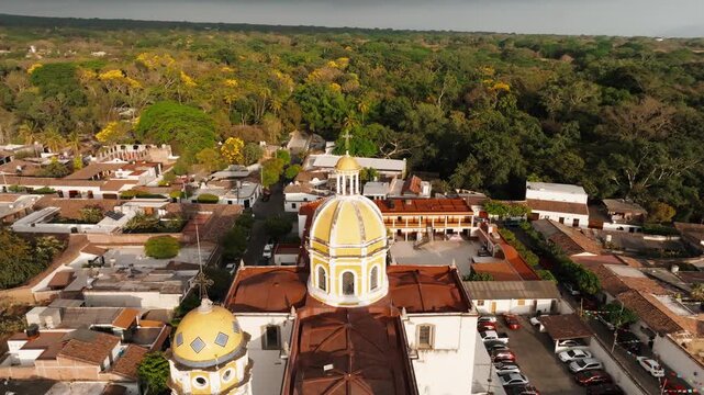 San Miguel Archangel Of The Holy Spirit Parish In Comala, Mexico - Aerial Drone Shot