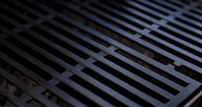 4th of July Barbecue Black Grill being cleaned in Celebration of America USA 250th Birthday - in Cinema 4K 30fps Slowed From 120fps