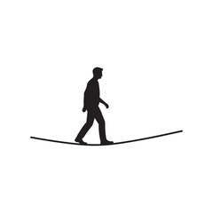 Man walking on a tight rope black silhouette, isolated on white background © Taufikur