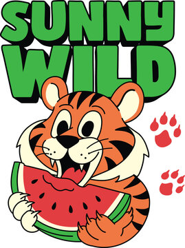 cute tiger summer eating watermelon