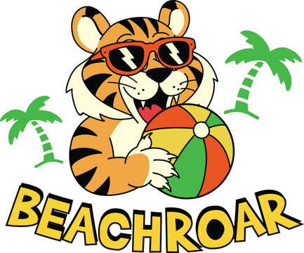 cute tiger summer playing beach ball
