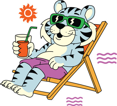 cute white tiger summer taning