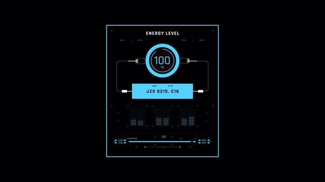 Futuristic digital audio equalizer interface with circular level meter.