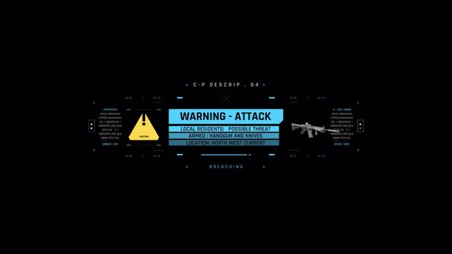 Futuristic Digital Combat Interface Warning Alert Screen Animation.