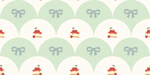 Cute Christmas pattern with reindeer and holly in red green and beige colors suitable for seasonal design © Micro Design-id