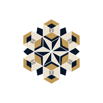 Geometric Snowflake Vector Design with Hexagonal Pattern