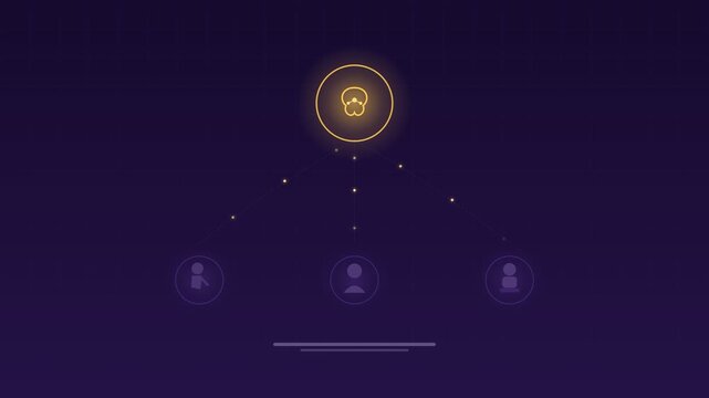 AI robot supervising human employees violet background loop