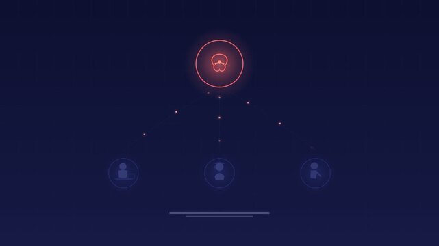 AI robot supervising human employees indigo background loop
