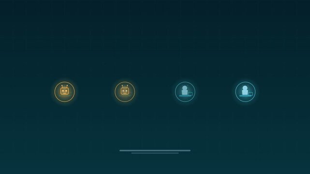 Row of workers converting to robots aqua background loop