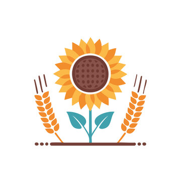 Sunflower and Wheat Stalks Vector Illustration