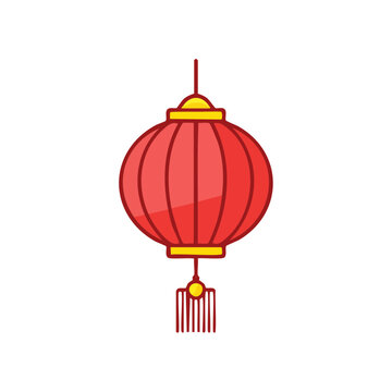 Red Paper Lantern with Tassel Vector Illustration
