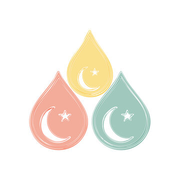 Three Drops with Moon and Star Symbols