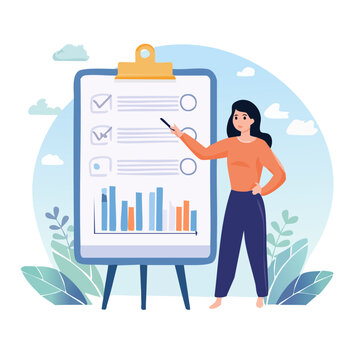 Woman presenting business data on flipchart
