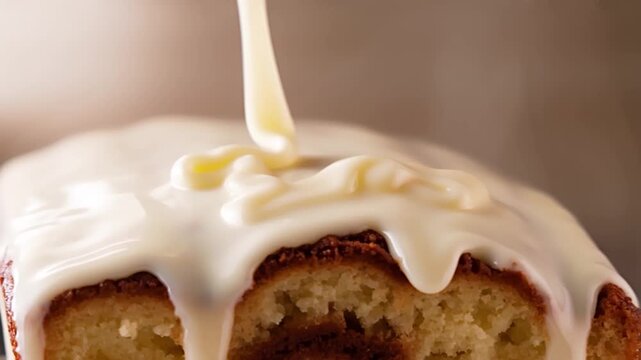 Vanilla Glaze Pour on Cinnamon Loaf Close Up